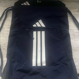 adidas Navy Drawstring Backpack with White Logo and Stripes
